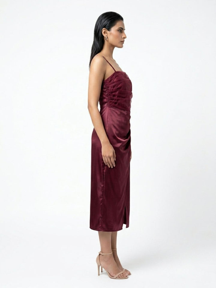 SATIN STRAPPY MIDI DRESS