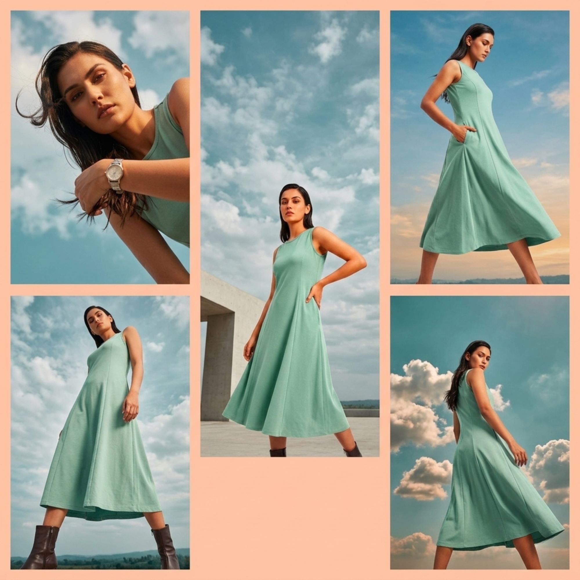 AZURE GRACE FLARED MIDI DRESS