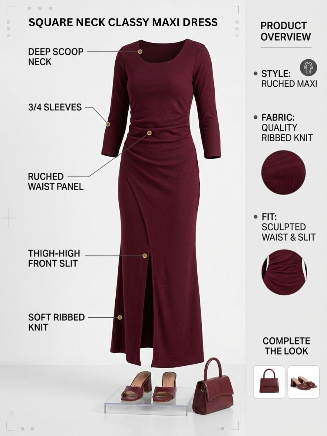 SQUARE NECK CLASSY MAXI DRESS
