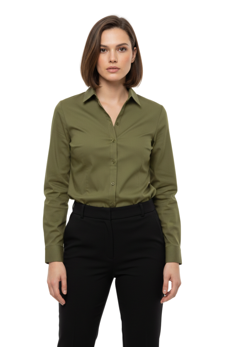 OLIVE GREEN CLASSIC COTTON LONG-SLEEVE FORMAL SHIRT