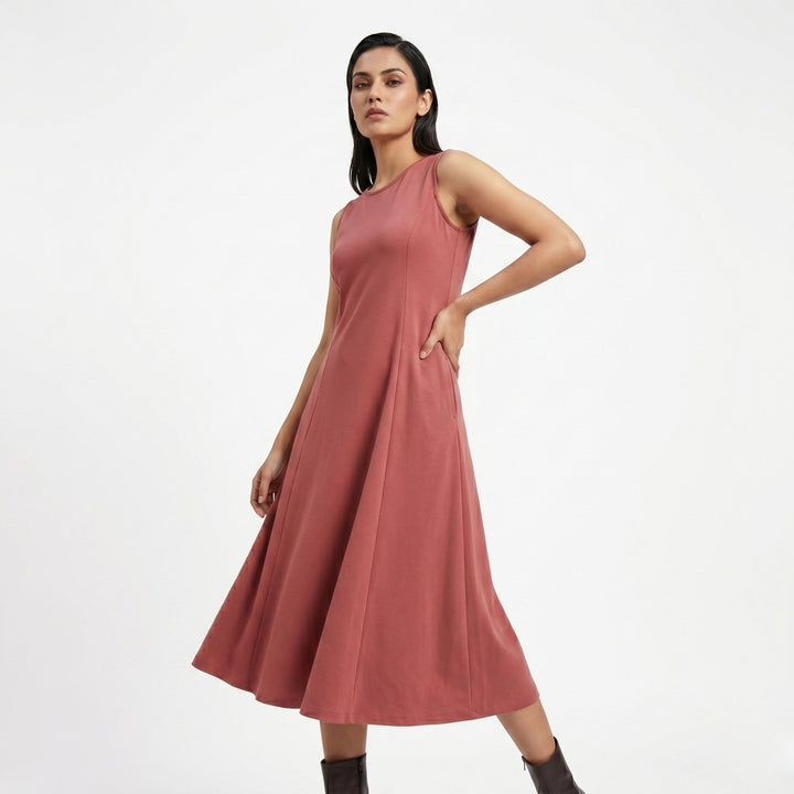 AZURE GRACE FLARED MIDI DRESS VINTAGE ROSE