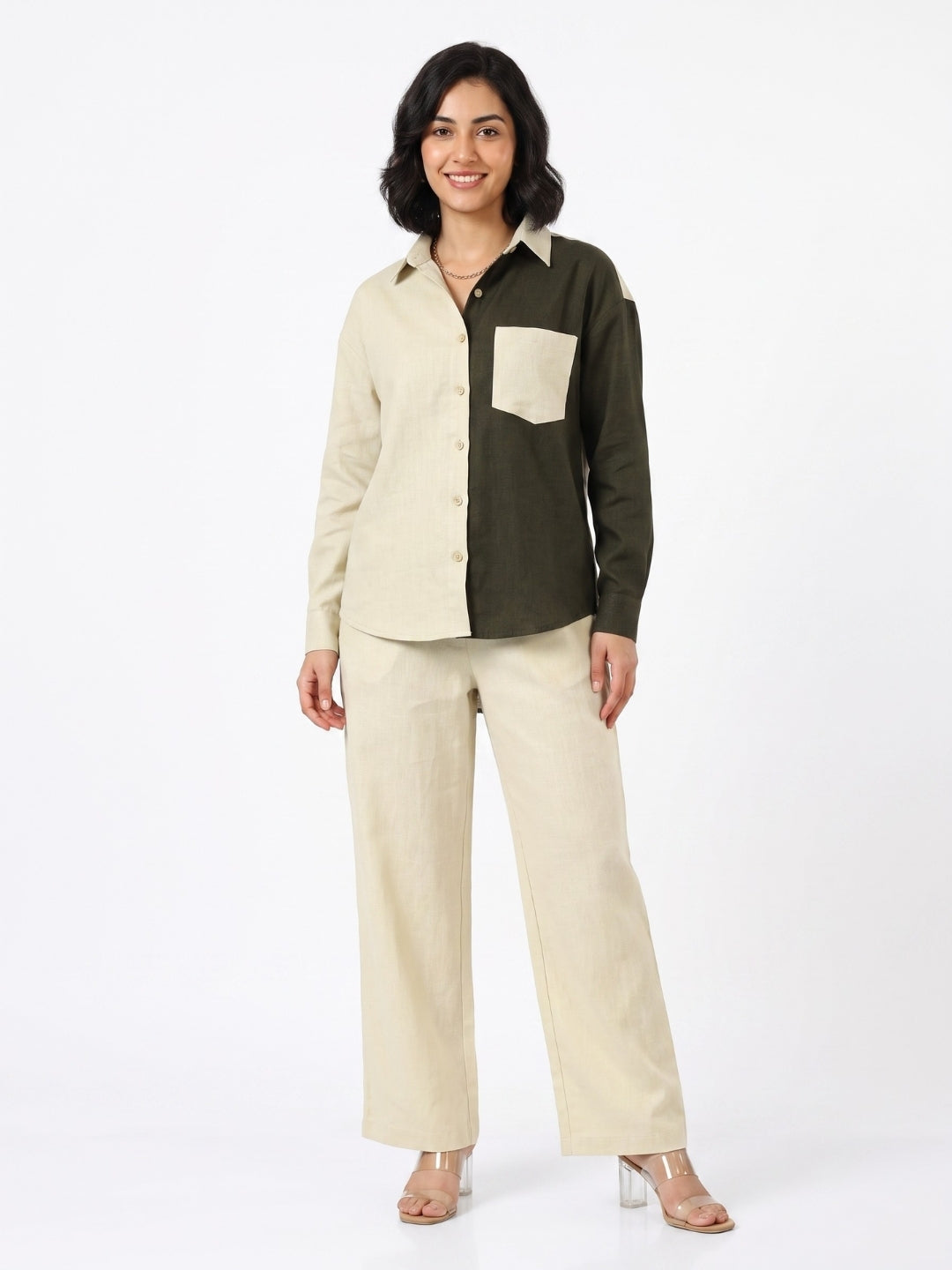 CHIC CONTRAST LINEN CO-ORD SET