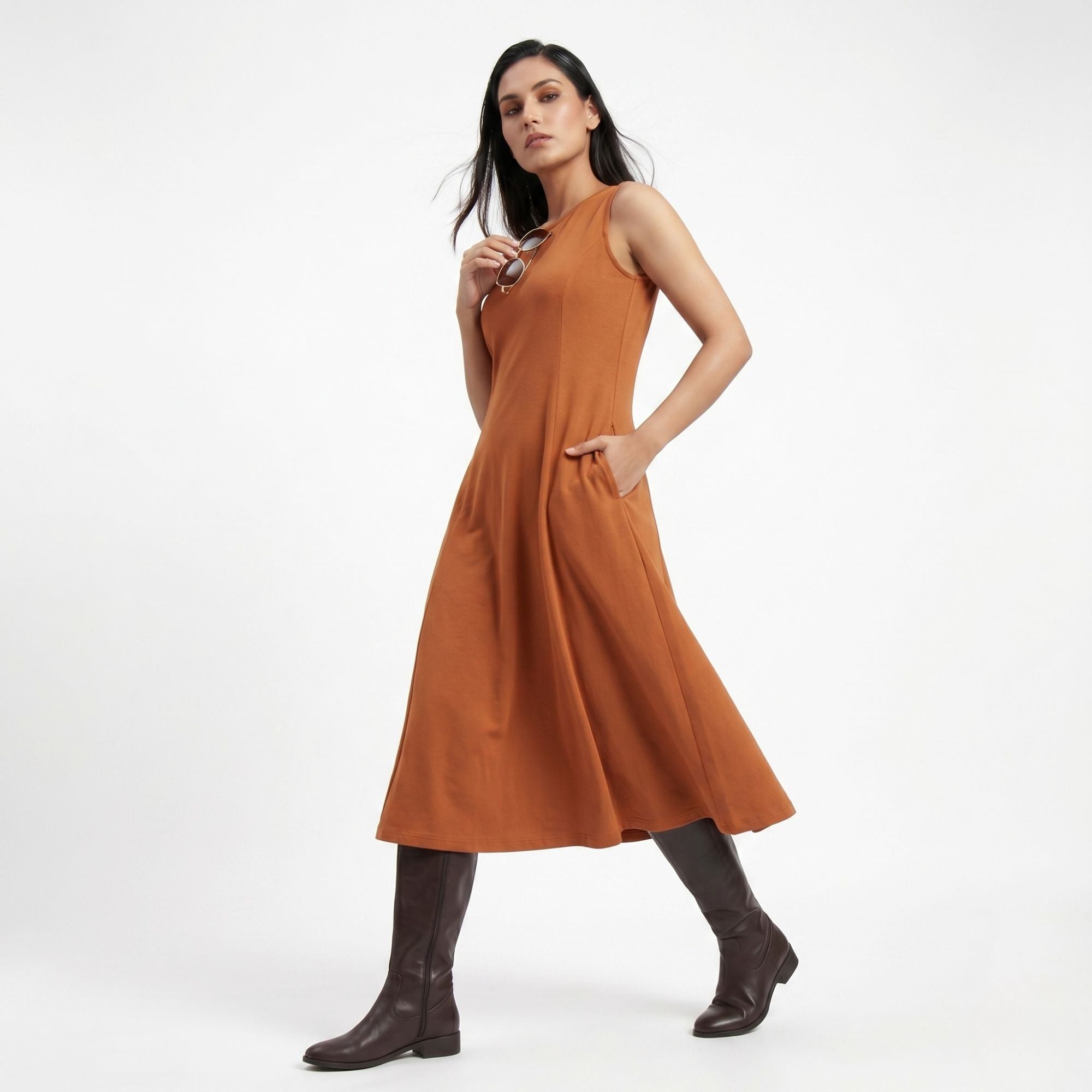 AZURE GRACE FLARED MIDI DRESS