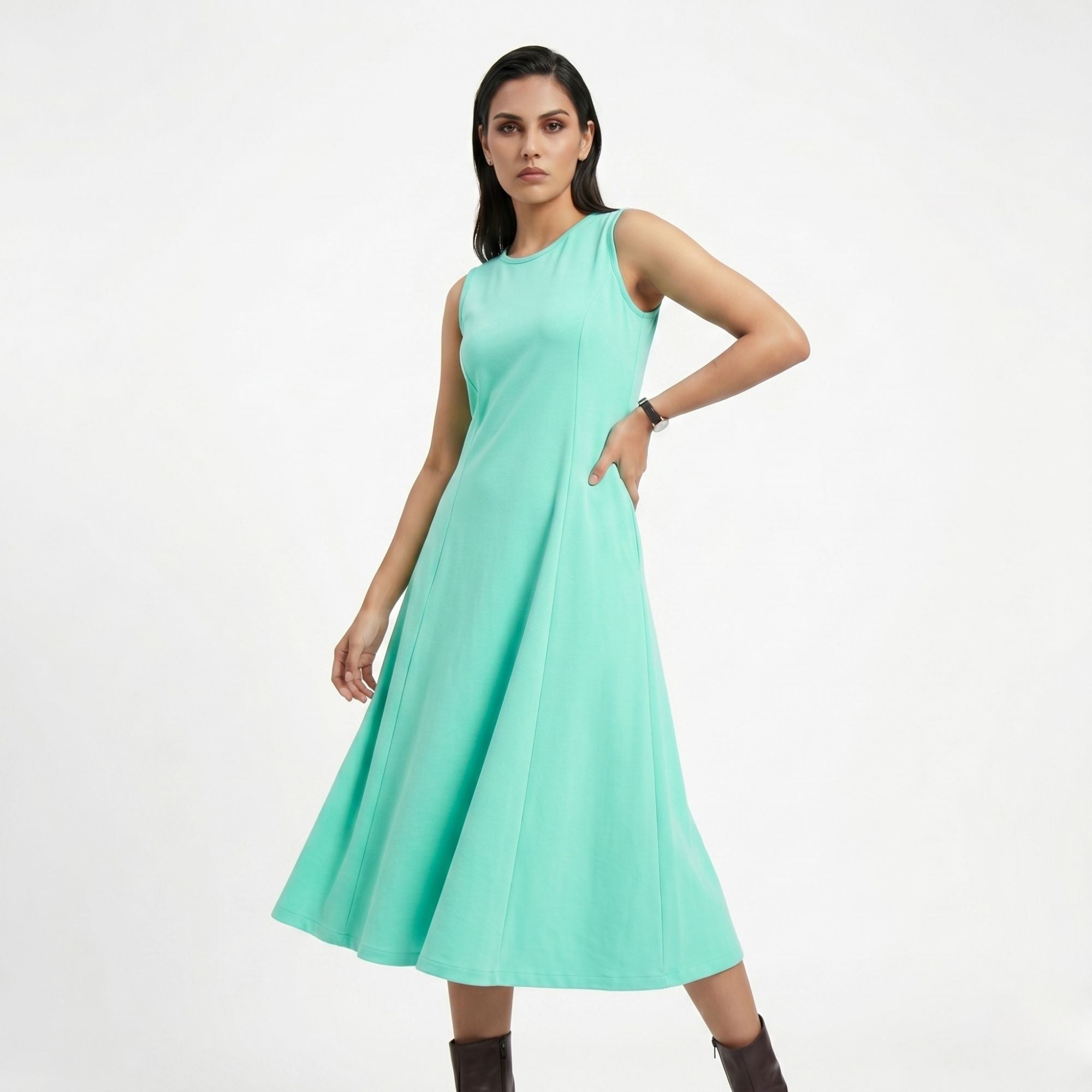 AZURE GRACE FLARED MIDI DRESS