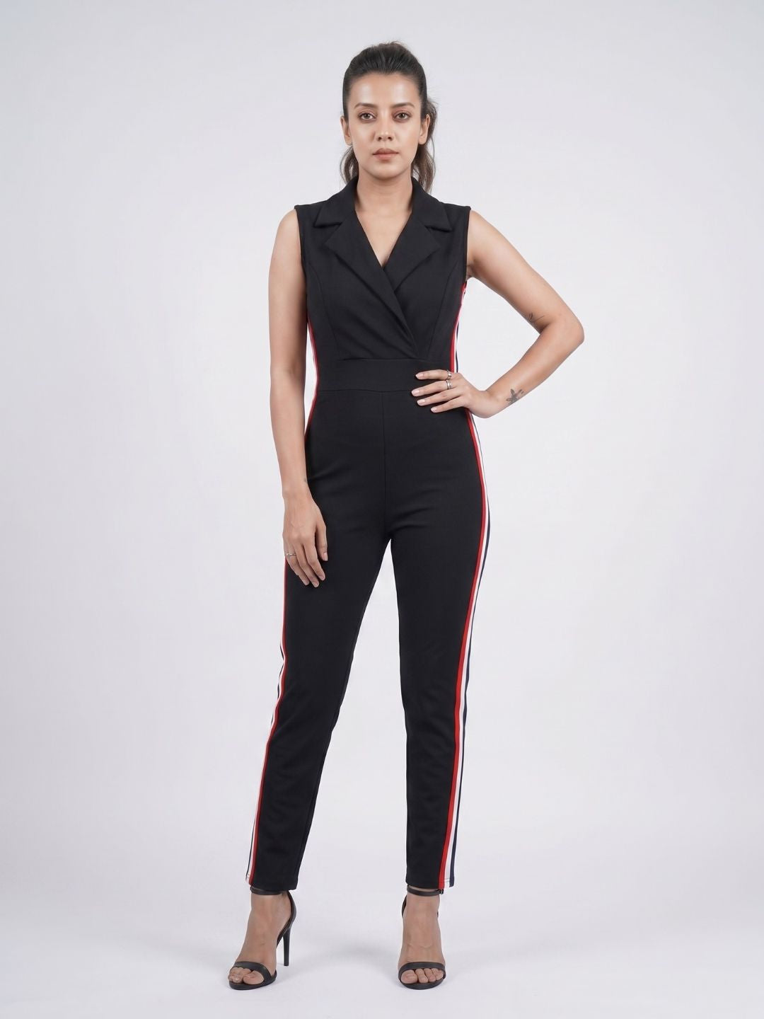 SIDE STRIPED JUMPSUIT BLACK