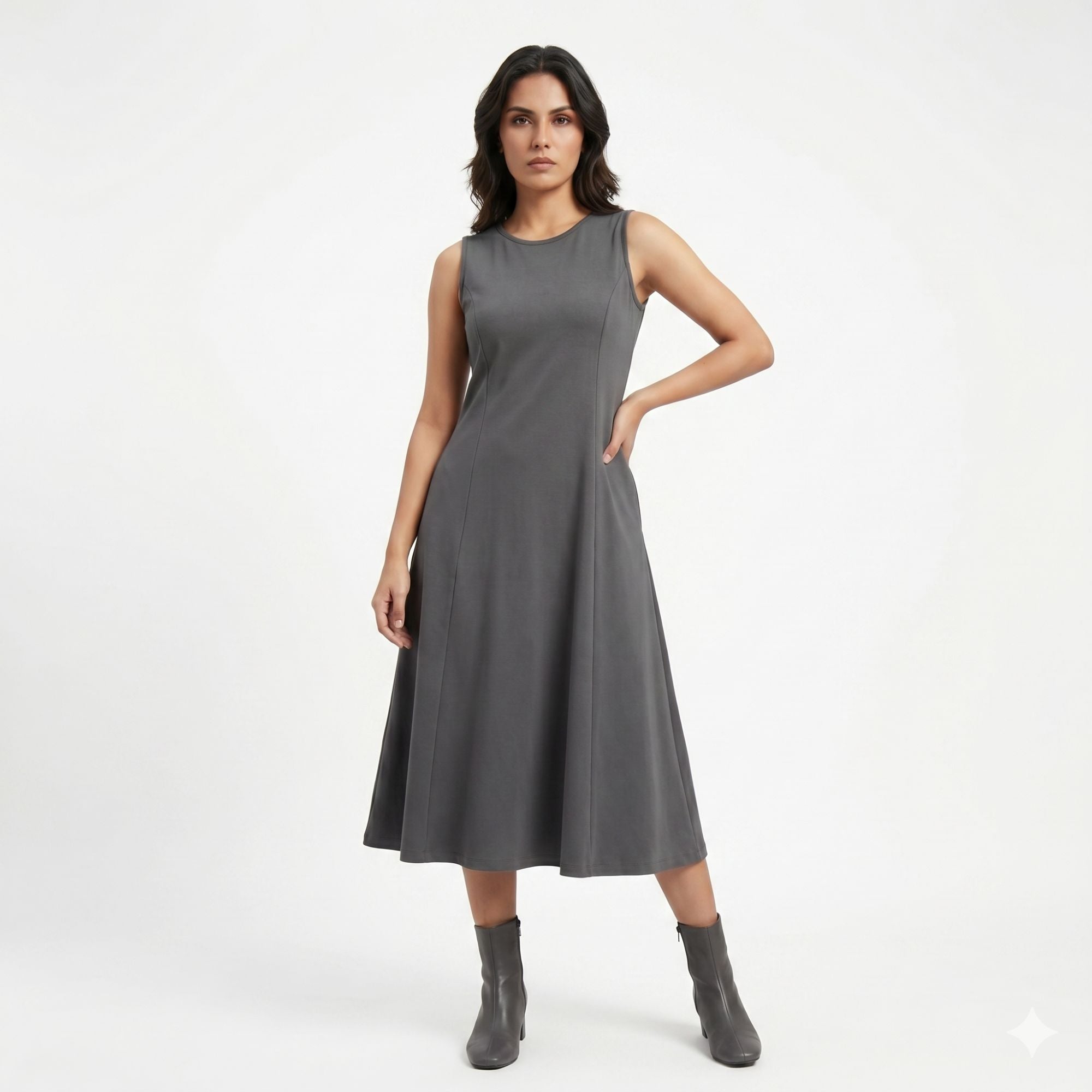 AZURE GRACE FLARED MIDI DRESS