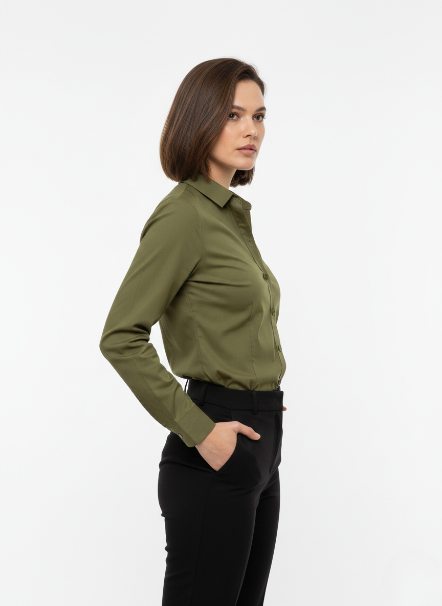 OLIVE GREEN CLASSIC COTTON LONG-SLEEVE FORMAL SHIRT