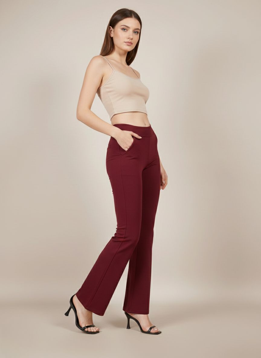 URBAN CONTOUR BELL BOTTOM HIGH WAIST WINE JEGGING