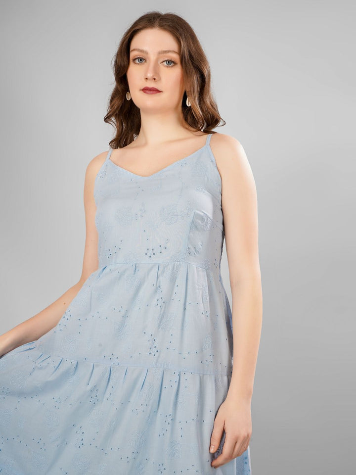 SCHIFFLI EBROIDERED STRAPPY MIDI DRESS