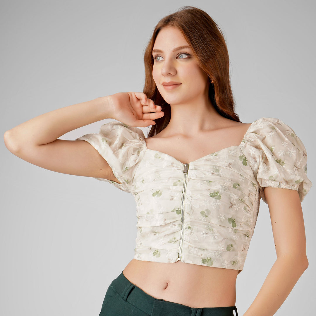 FLORAL PRINT CENTER ZIP CROP TOP
