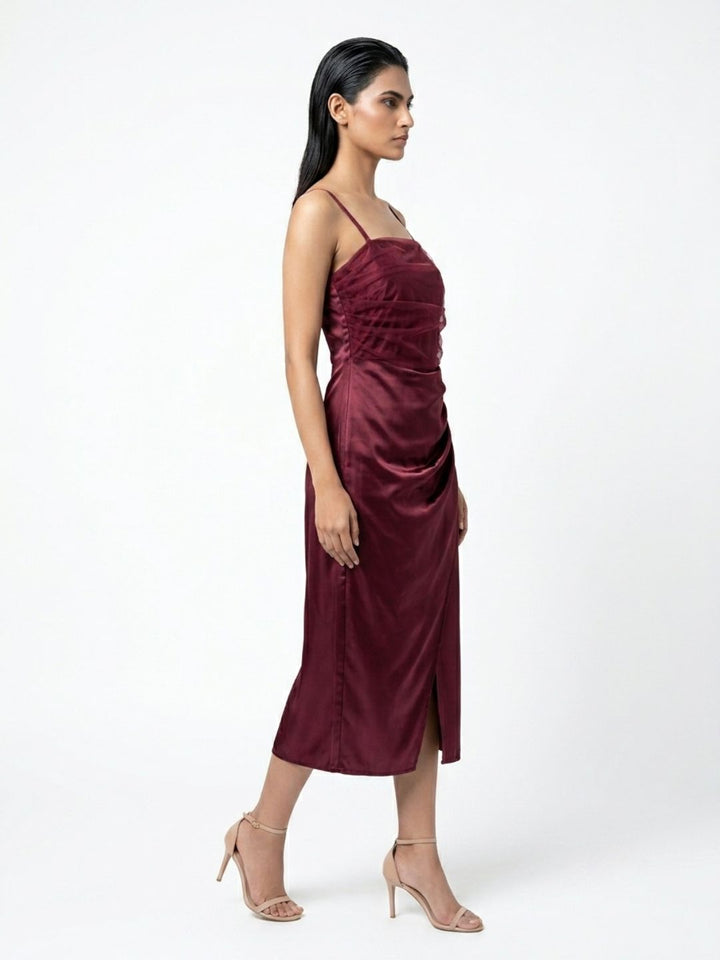 SATIN STRAPPY MIDI DRESS
