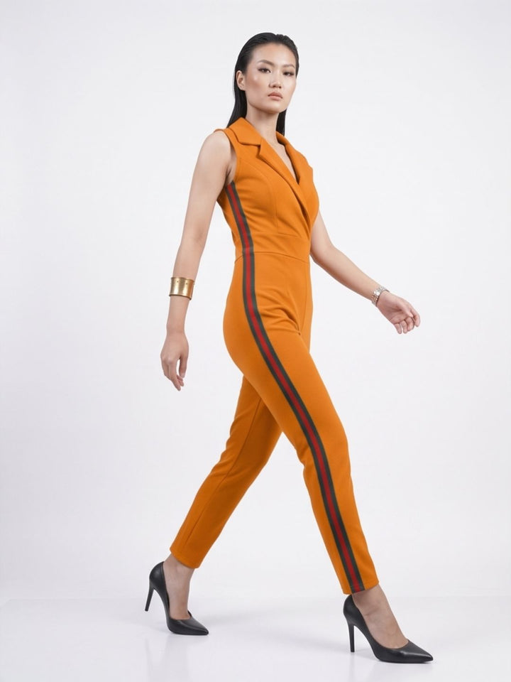 SIDE STRIPED JUMPSUIT MUSTARD