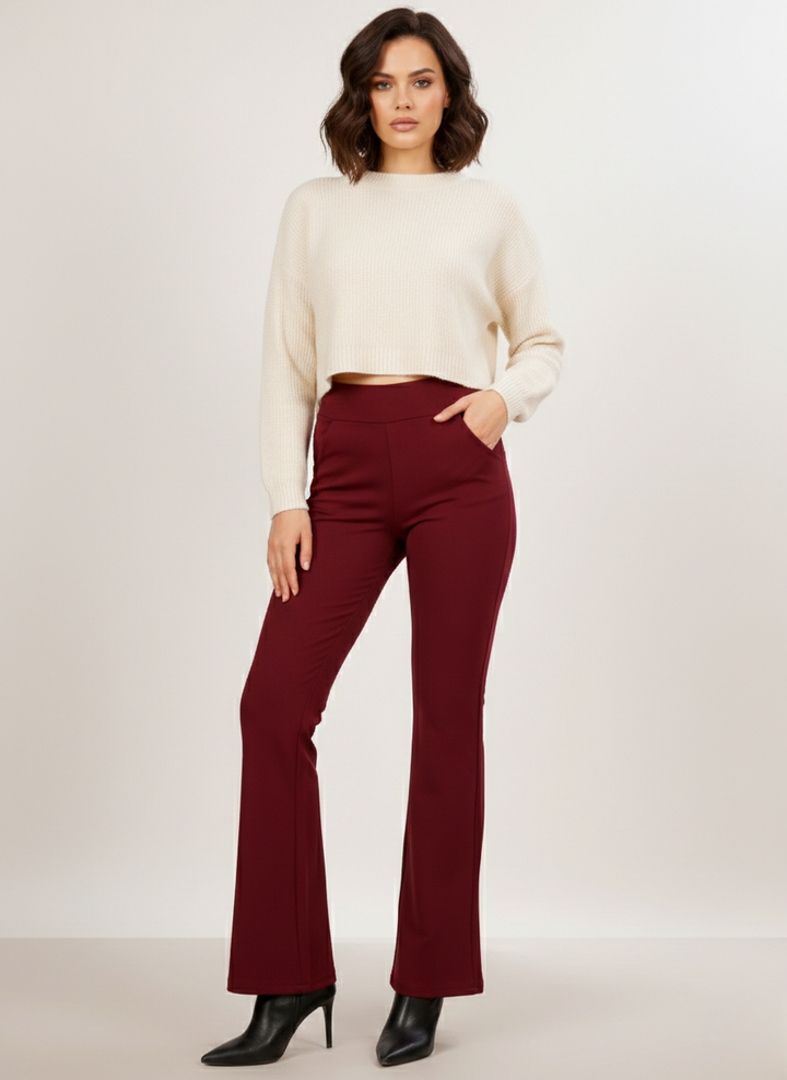 URBAN CONTOUR BELL BOTTOM HIGH WAIST CHERRY LACQUER TROUSER
