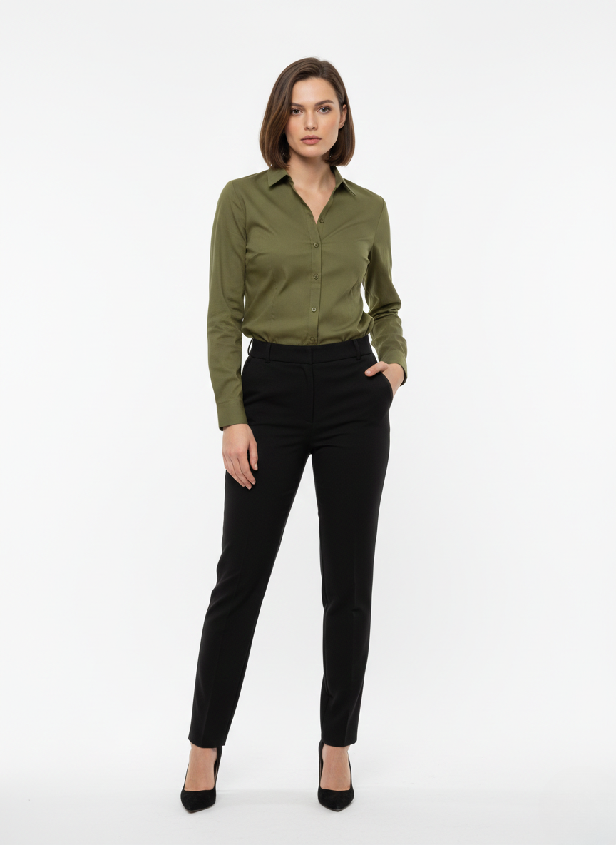 OLIVE GREEN CLASSIC COTTON LONG-SLEEVE FORMAL SHIRT