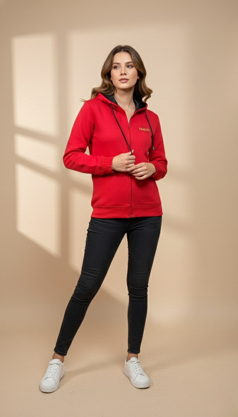 Multi Print Red Zipper Hoodie