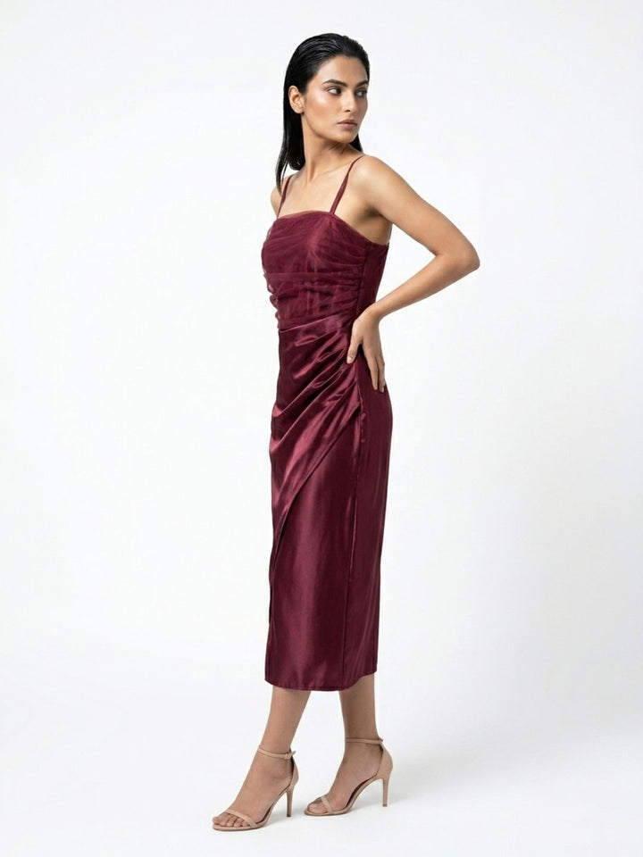 SATIN STRAPPY MIDI DRESS