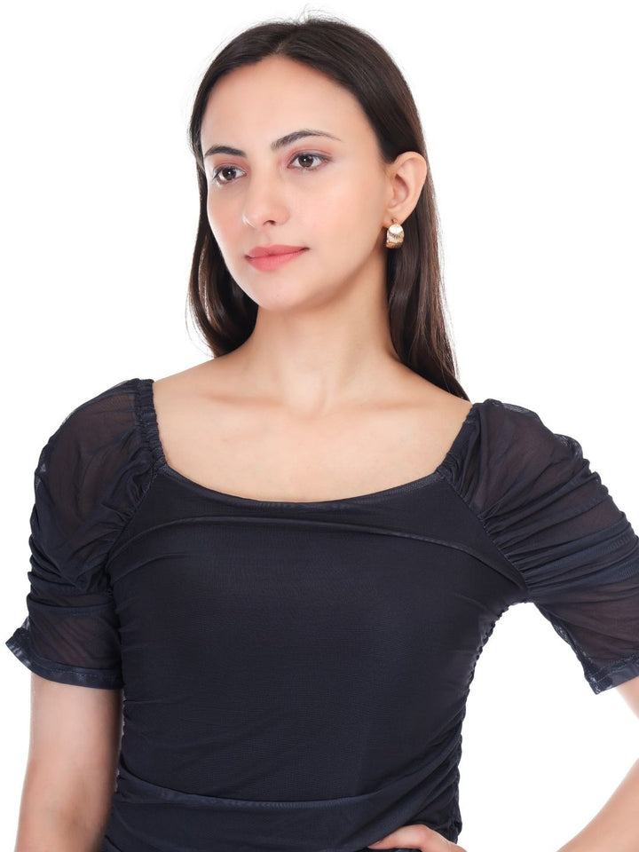 GRADIENT RUCHED COCKTAIL MIDI DRESS