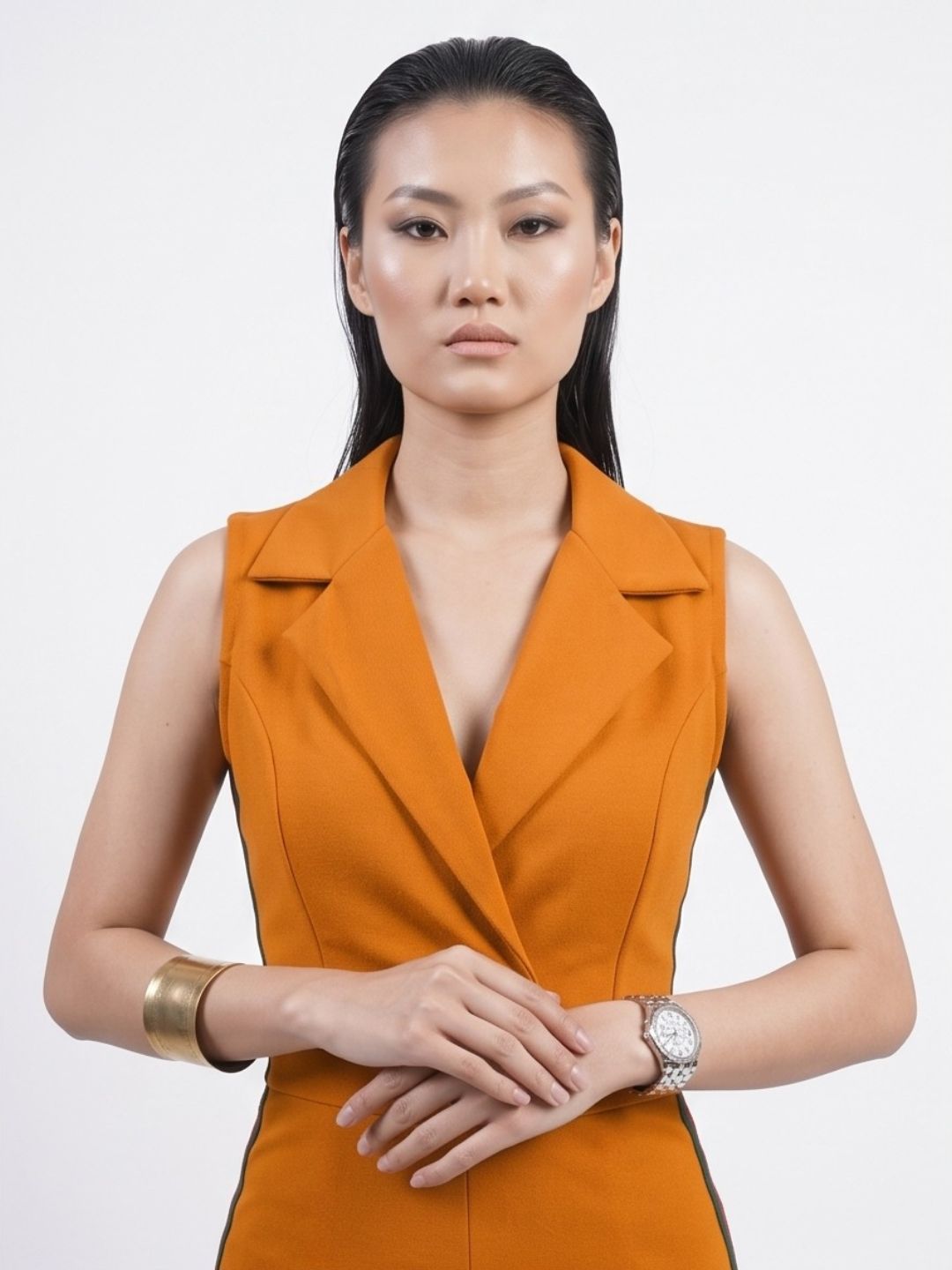 SIDE STRIPED JUMPSUIT MUSTARD