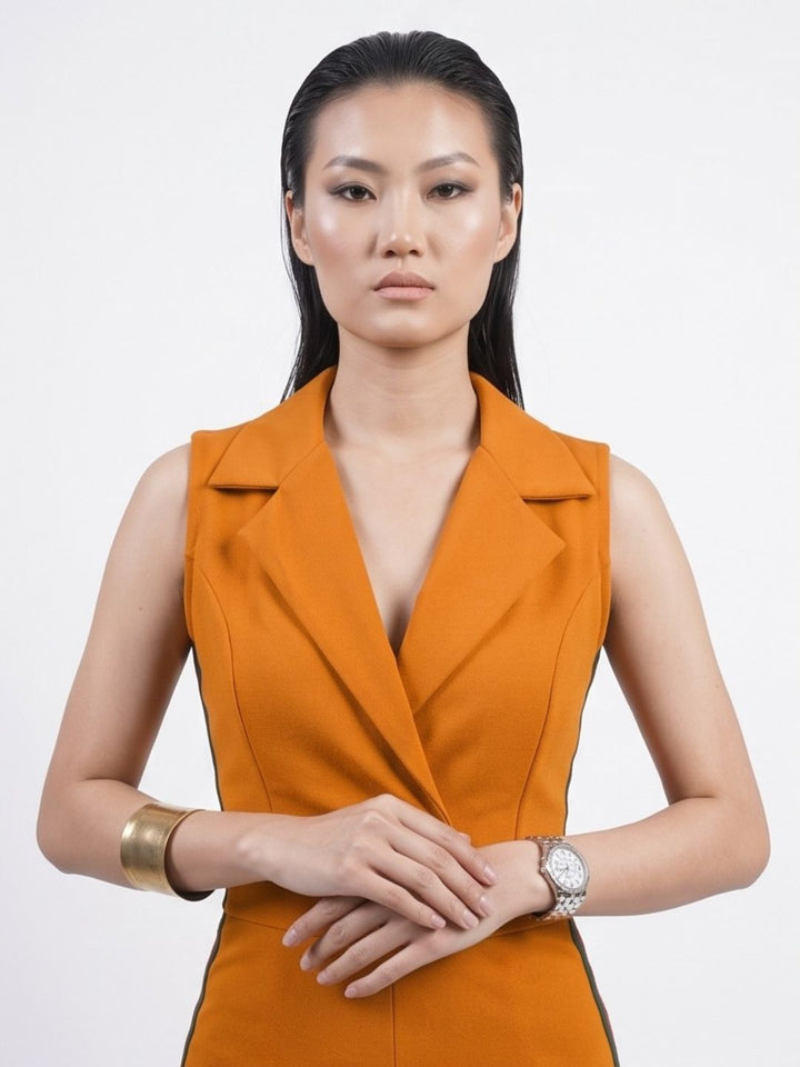 SIDE STRIPED JUMPSUIT MUSTARD