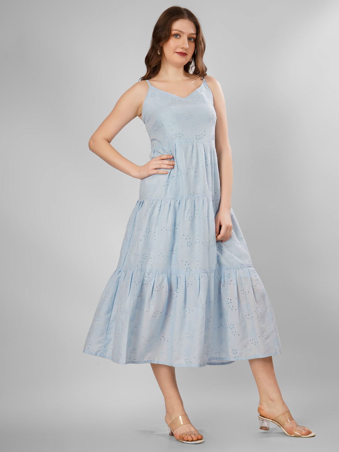 SCHIFFLI EBROIDERED STRAPPY MIDI DRESS
