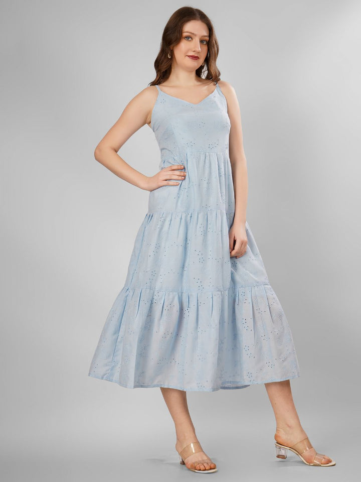 SCHIFFLI EBROIDERED STRAPPY MIDI DRESS