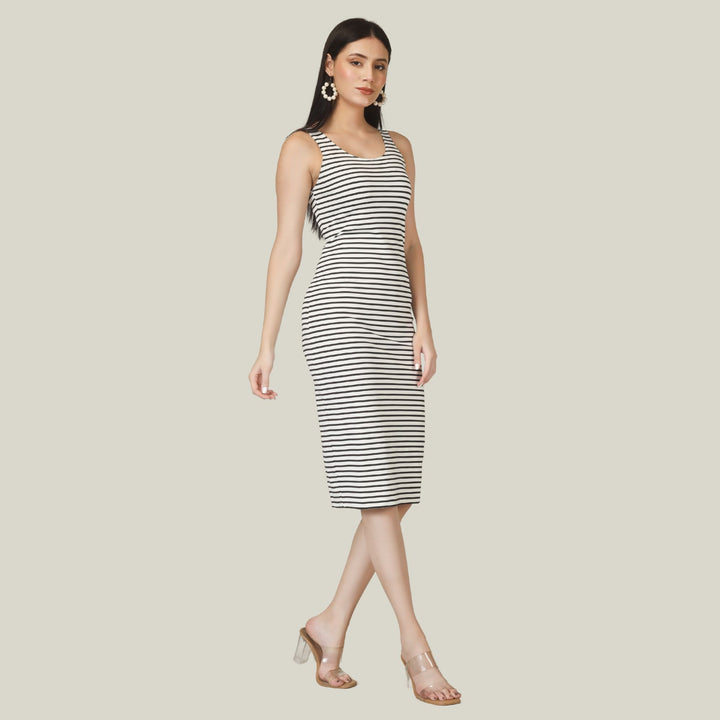 VIBRANT STRIPES MIDI DRESS