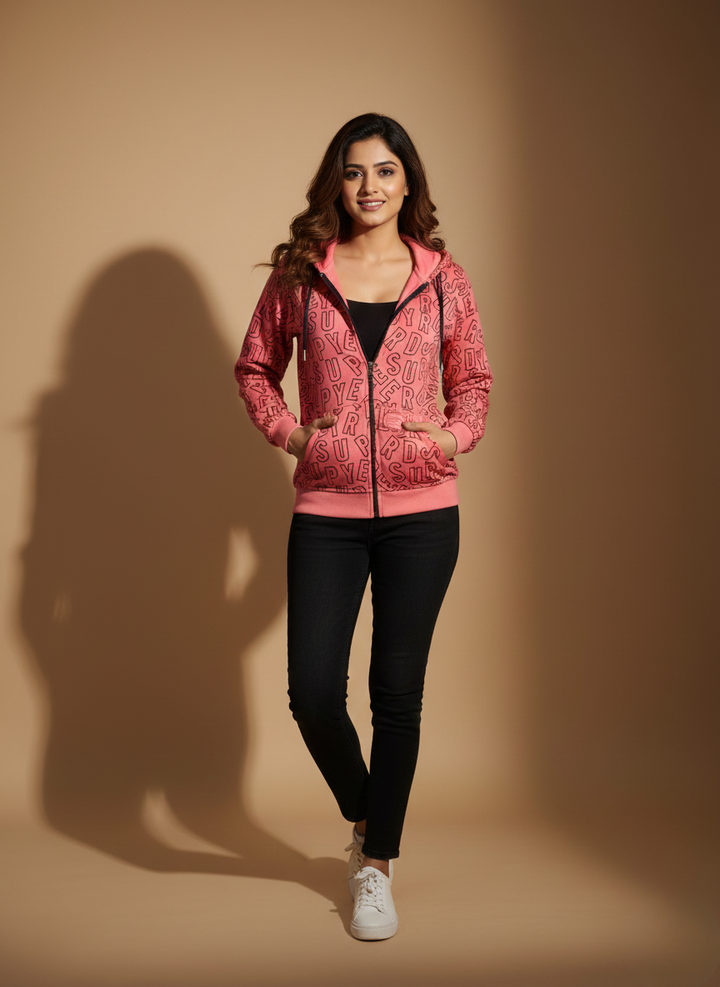 Casual Dark Peach Zipper Hoodie