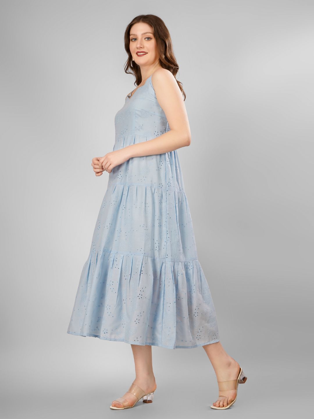 SCHIFFLI EBROIDERED STRAPPY MIDI DRESS