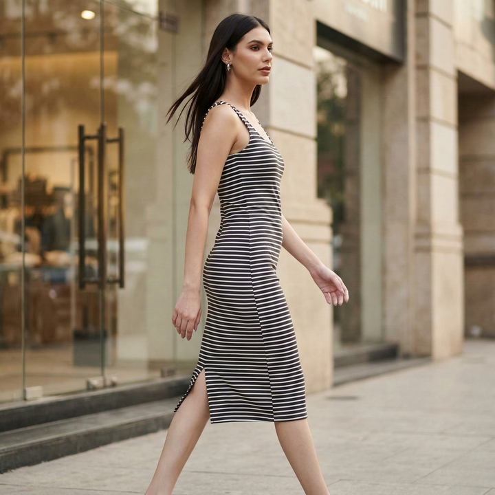 VIBRANT STRIPES MIDI DRESS