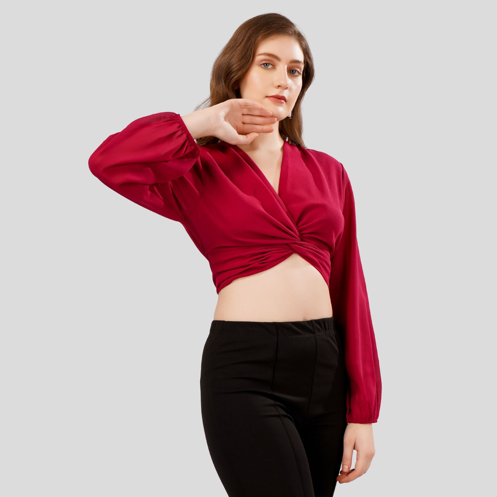 LANTERN SLEEVES CROP TOP