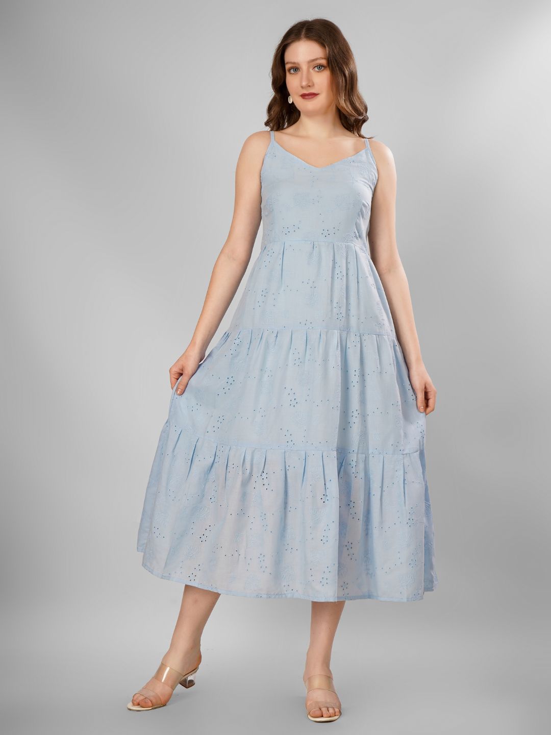 SCHIFFLI EBROIDERED STRAPPY MIDI DRESS