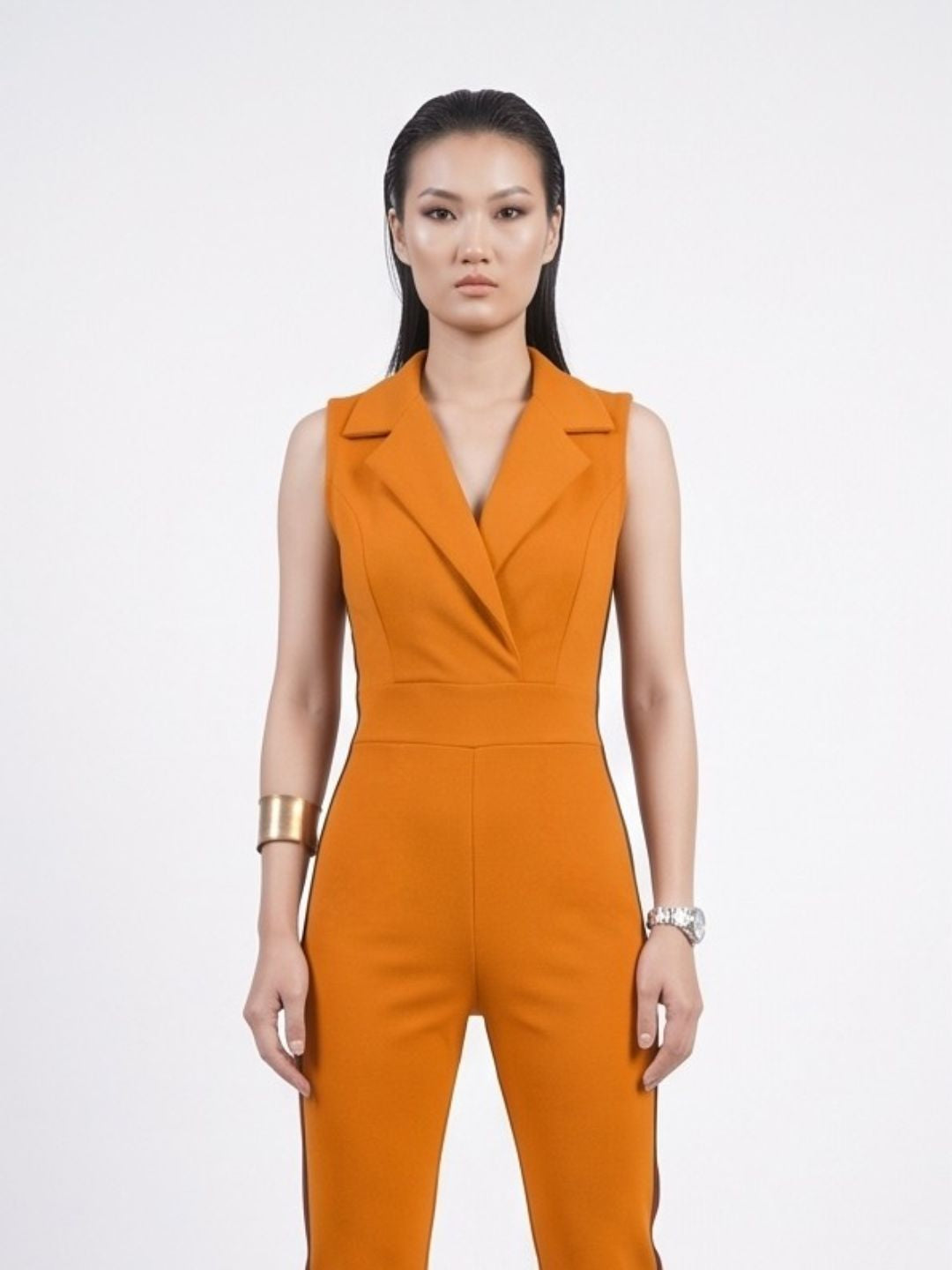 SIDE STRIPED JUMPSUIT MUSTARD