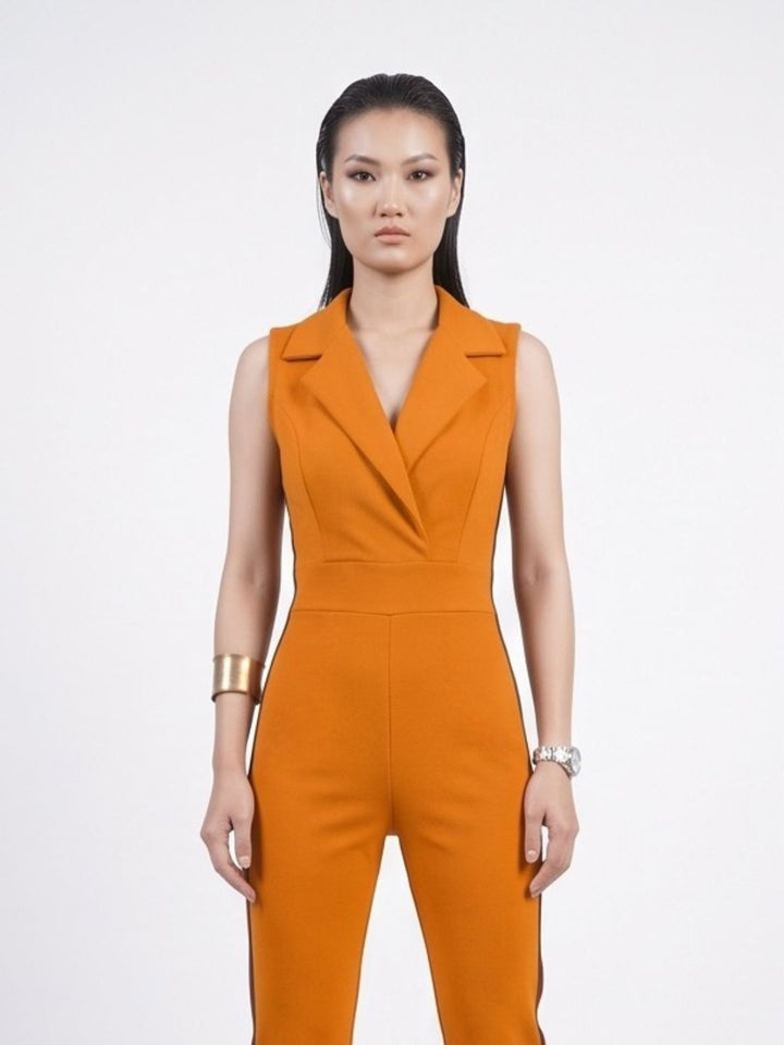SIDE STRIPED JUMPSUIT MUSTARD