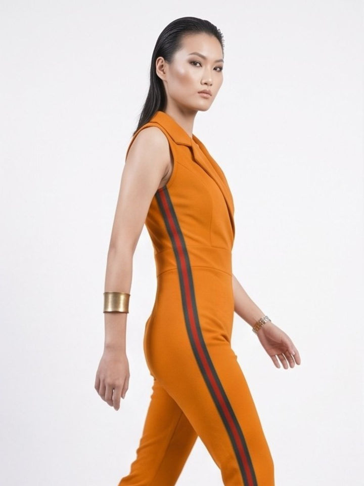 SIDE STRIPED JUMPSUIT MUSTARD