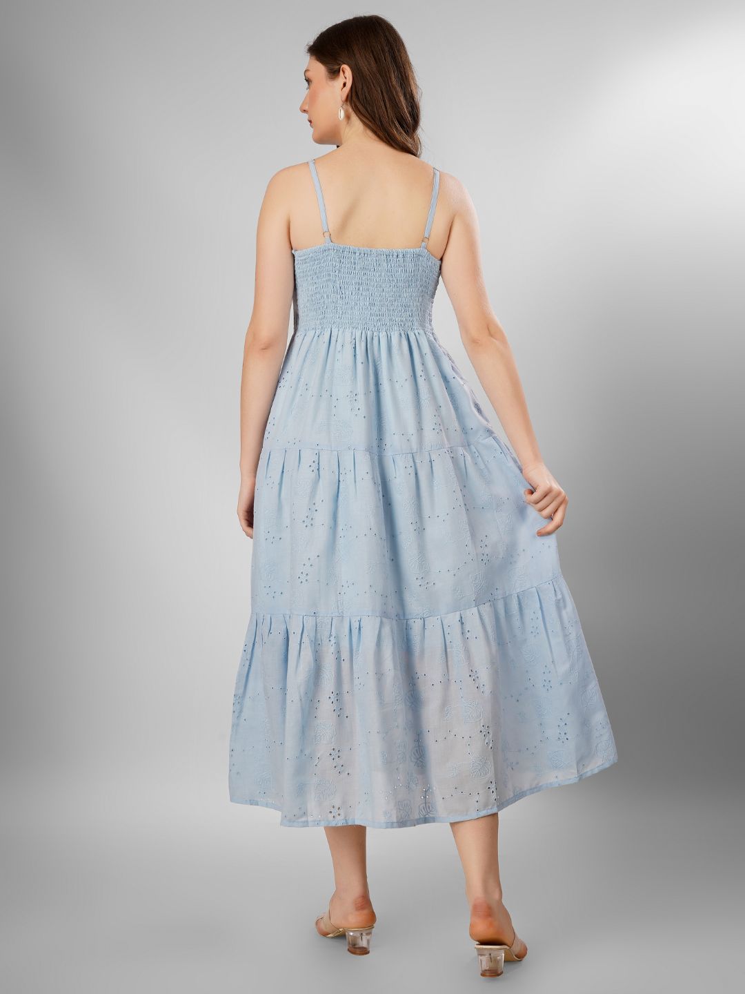 SCHIFFLI EBROIDERED STRAPPY MIDI DRESS
