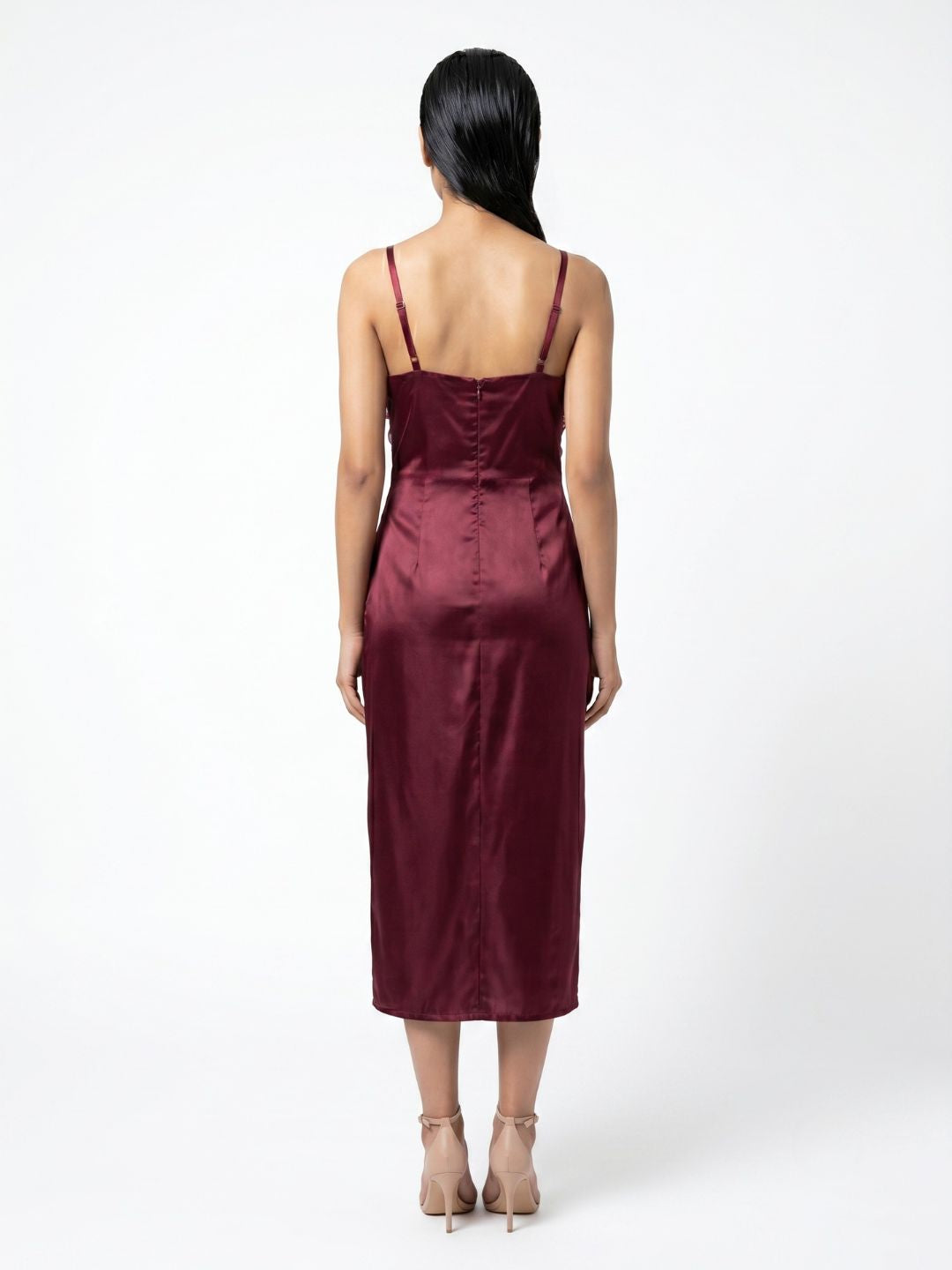 SATIN STRAPPY MIDI DRESS