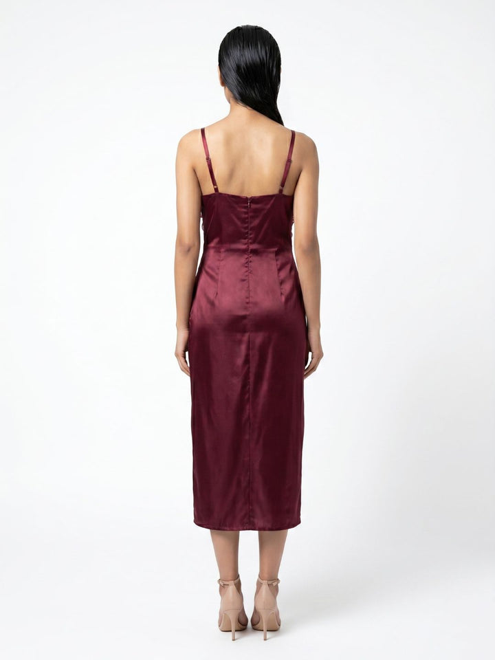 SATIN STRAPPY MIDI DRESS