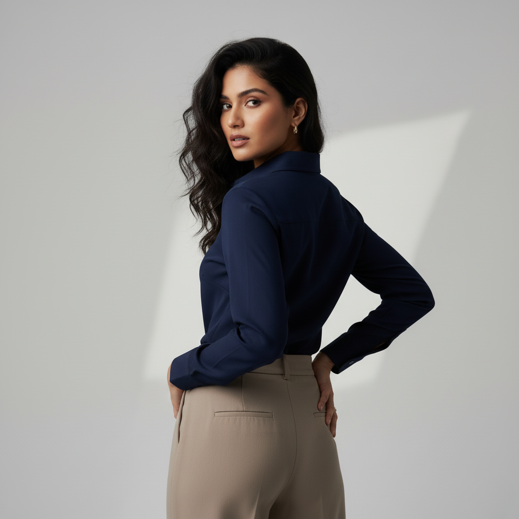 NAVY BLUE CLASSIC COTTON LONG-SLEEVE FORMAL SHIRT