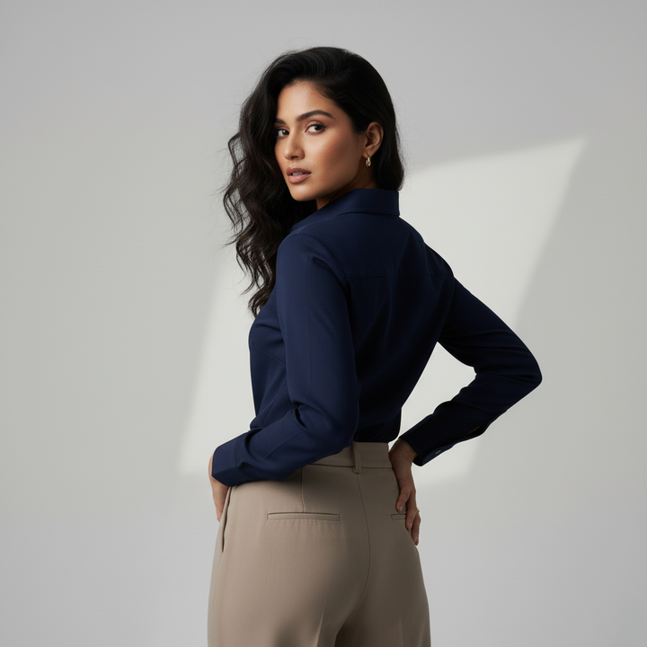 NAVY BLUE CLASSIC COTTON LONG-SLEEVE FORMAL SHIRT