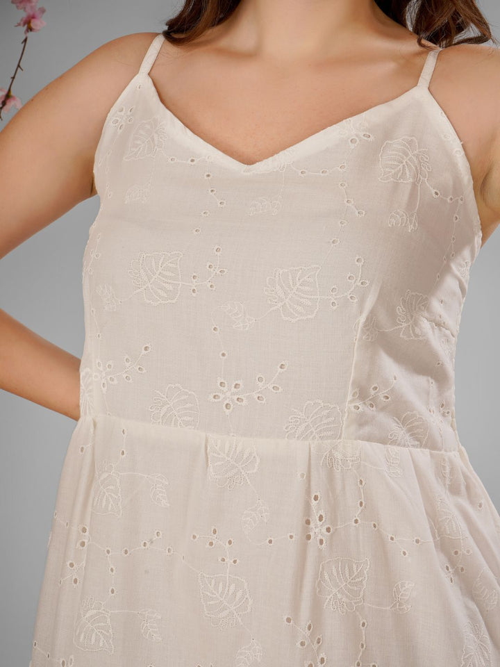 SCHIFFLI EBROIDERED STRAPPY MIDI DRESS