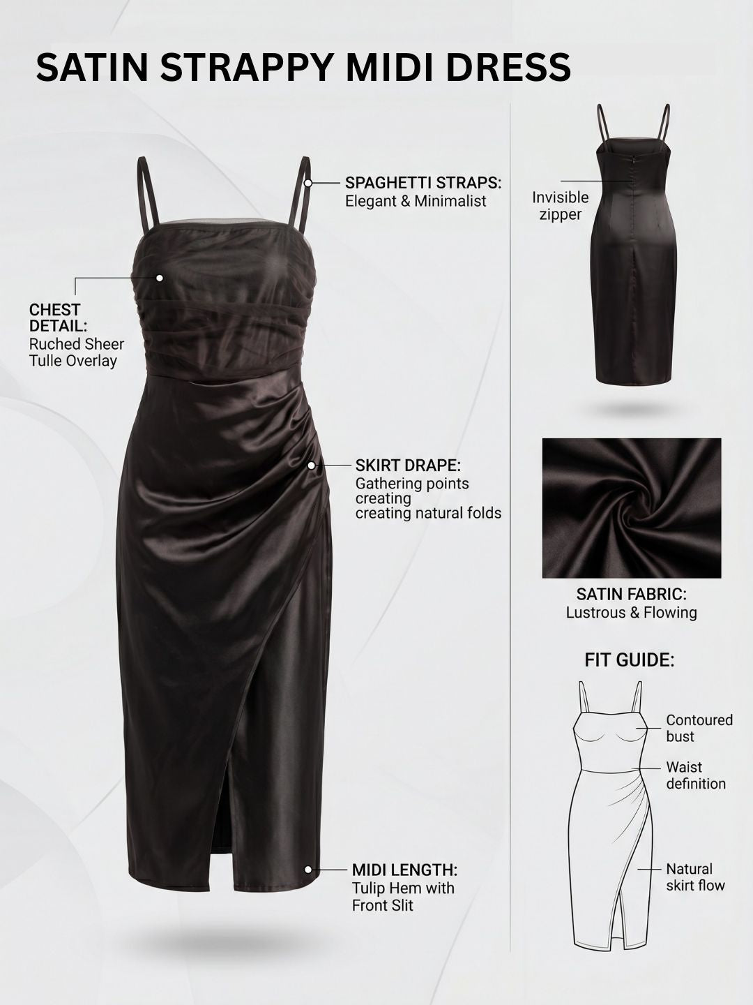 SATIN STRAPPY MIDI DRESS