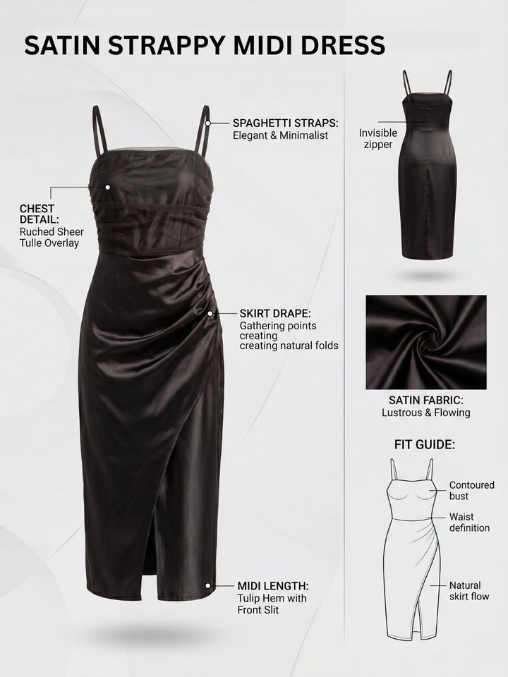 SATIN STRAPPY MIDI DRESS