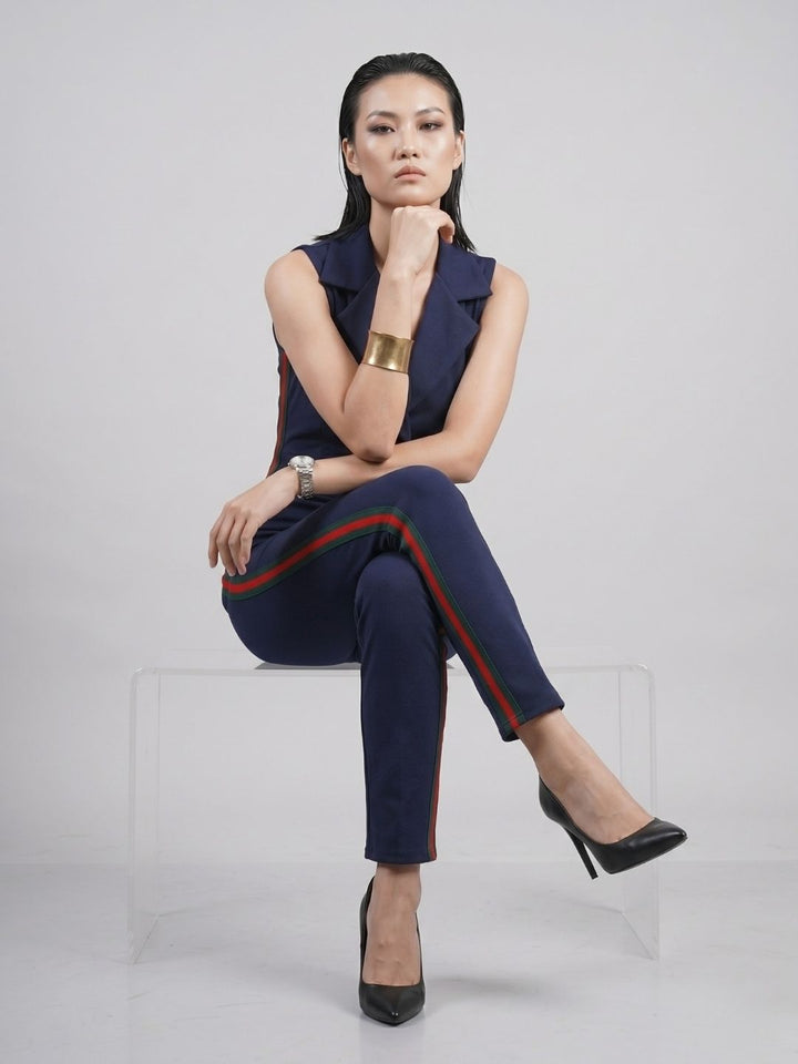 SIDE STRIPED JUMPSUIT NAVY BLUE