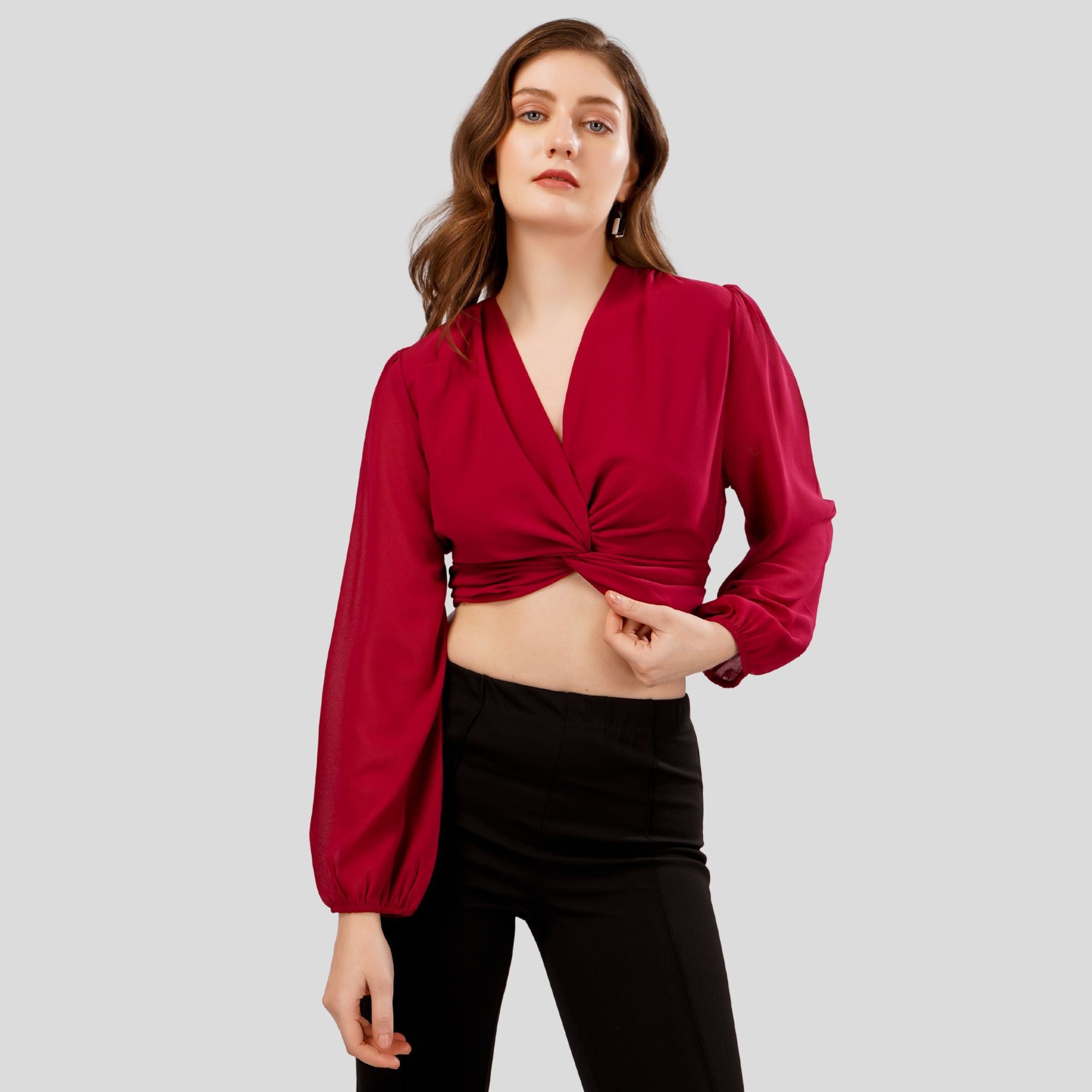 LANTERN SLEEVES CROP TOP