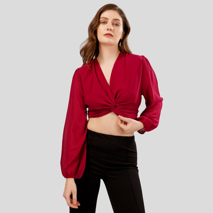 LANTERN SLEEVES CROP TOP