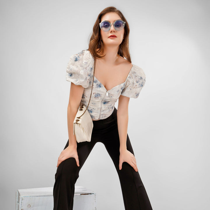 FLORAL PRINT CENTER ZIP CROP TOP