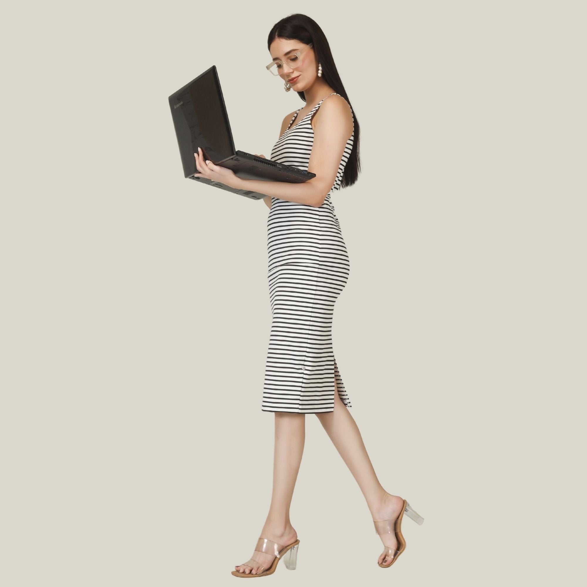 VIBRANT STRIPES MIDI DRESS