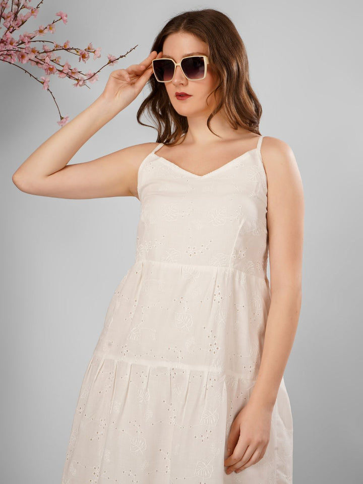 SCHIFFLI EBROIDERED STRAPPY MIDI DRESS