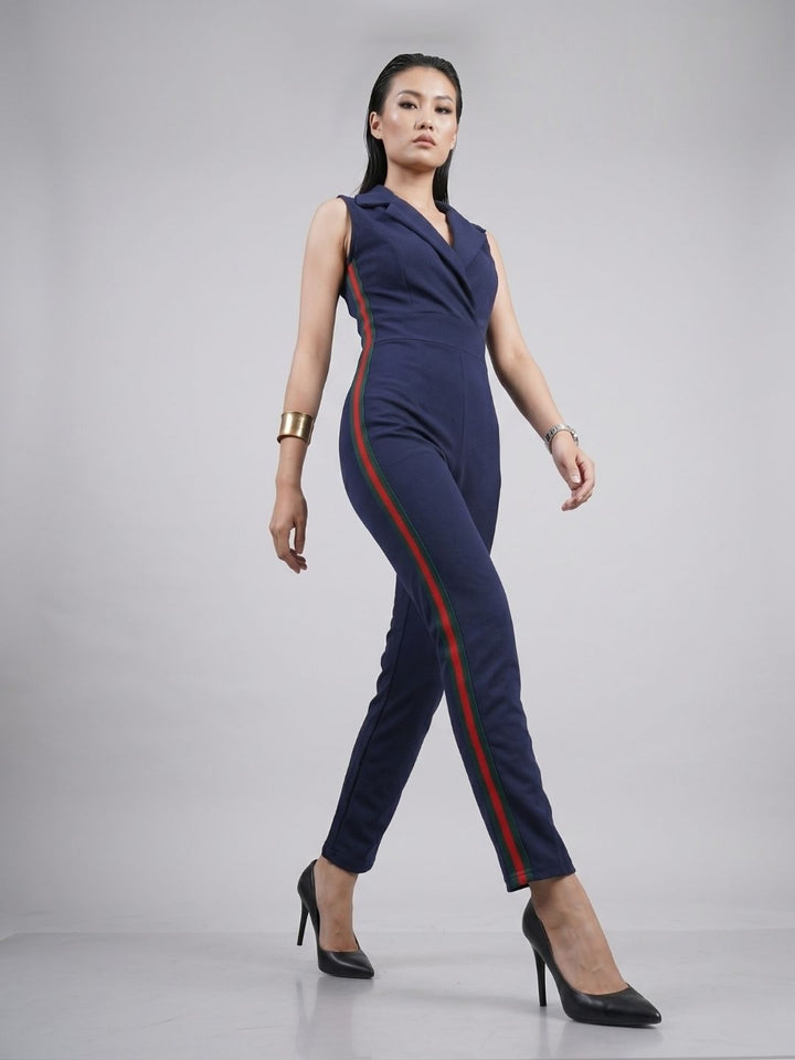 SIDE STRIPED JUMPSUIT NAVY BLUE