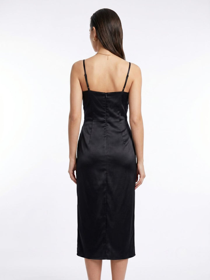 SATIN STRAPPY MIDI DRESS